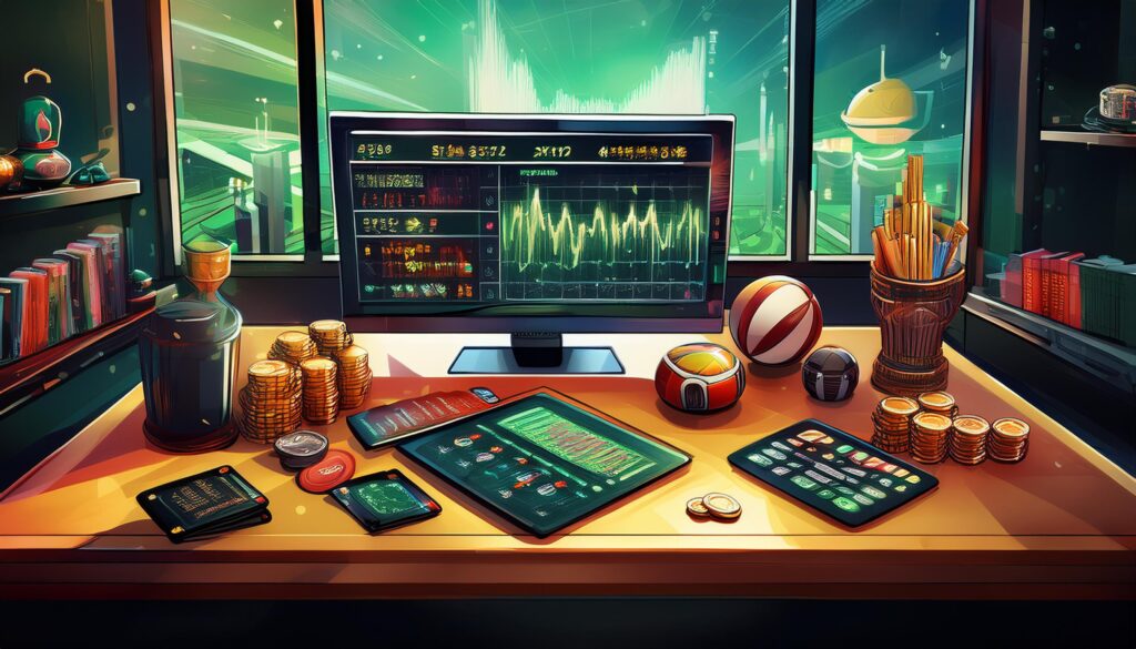 Futuristic workspace with data displays