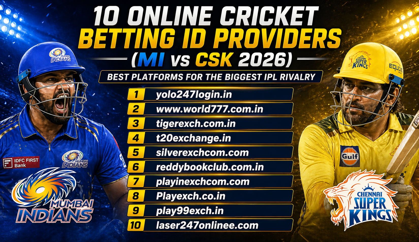 10 Online Cricket Betting ID Providers (MI vs CSK 2026) – Best Platforms for the Biggest IPL Rivalry